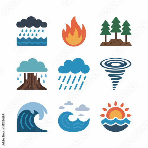 Collection of weather and natural disaster icons