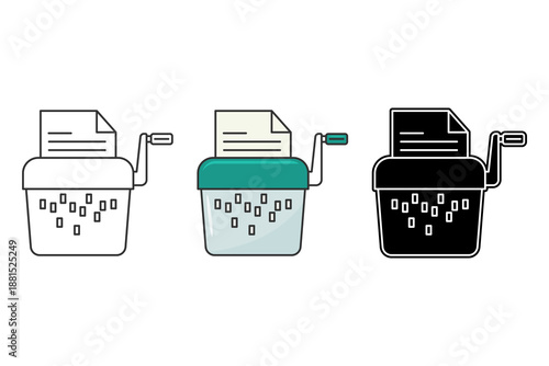 Paper shredder illustration in two different styles, vector illustration.