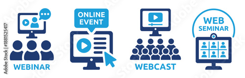 Online training concept webinar webcast web seminar vector design