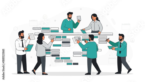 Teamwork project management using kanban board and sticky notes