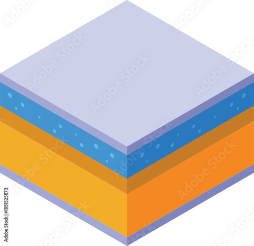 Comfortable orthopedic mattress layers showing different materials, isometric view