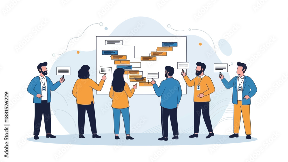 Obraz premium Teamwork Collaboration Project Planning Meeting with Flowchart