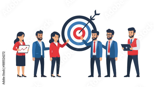 Teamwork for Success: Business People Aiming at Target