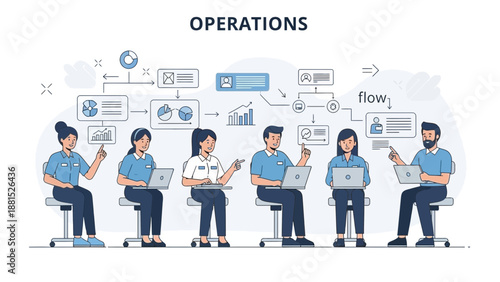 Teamwork Operations Flowchart Business Process Management Flat Design