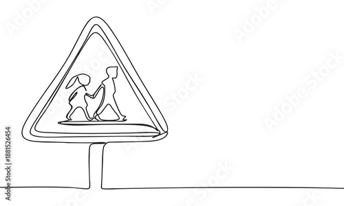 School Sign road in line art style