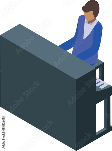 Musician playing a grand piano during a performance, creating beautiful music