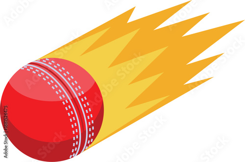 Cricket ball with flames tail is flying fast creating a motion effect, perfect for sports and competition concepts