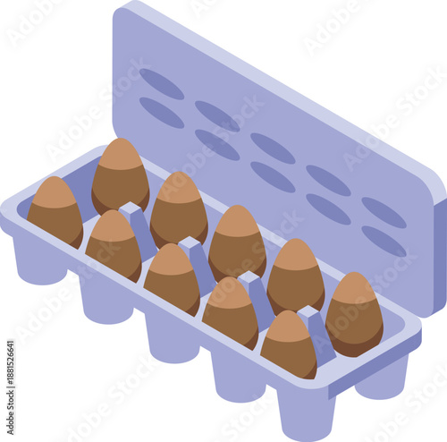 Ten brown eggs nestled in an open carton represent healthy eating and farm fresh ingredients