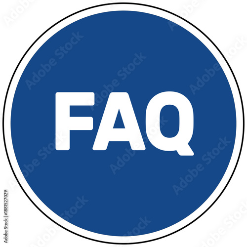 FAQ Häufig gestellte Fragen Vektor Illustration blaues rundes Schild mit Text Symbol für Hilfe Kundenservice Support und Information Grafik