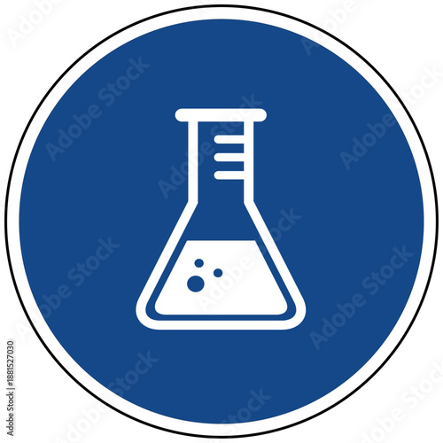 Chemie Labor Kolben Vektor Illustration blaues Schild mit Erlenmeyerkolben Symbol für Wissenschaft Forschung Experiment Bildung und Pharma Grafik