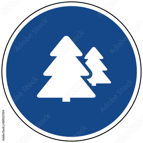 Natur Wald Bäume Vektor Illustration blaues Schild mit Tannen Symbol für Umwelt Umweltschutz Forstwirtschaft Erholung und Nachhaltigkeit Grafik