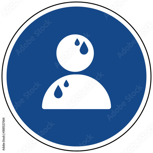 Mensch Hitze Anstrengung Vektor Illustration blaues Schild mit schwitzender Person Symbol für Arbeit Sport Stress Temperatur und Gesundheit Grafik