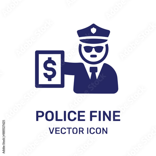 Police fine vector icon illustration of officer holding money sign