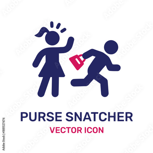 Purse snatcher vector icon illustration of theft with thief running