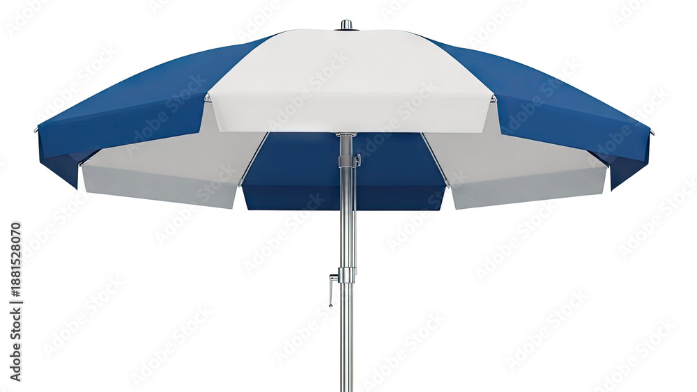 Obraz premium Blue and White Beach Umbrella with Silver Pole