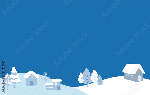 ゆるかわいい積雪した家背景イラスト素材