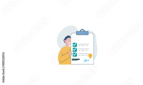 Smiling man Holding Insurance Contract, Insurance Company Services Infographic Illustration. Vector Icon With Type Of Insurance Helping People To Protect Their Property-