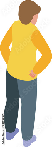 Personal trainer watching training session with hands on hips, back view