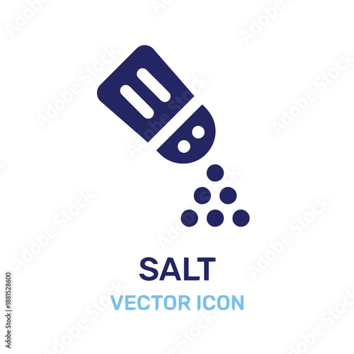 Salt vector icon showing shaker with pouring grains