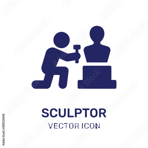 Sculptor vector icon showing carving a statue with hammer
