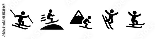 Set of black skiing vector icons for graphic design