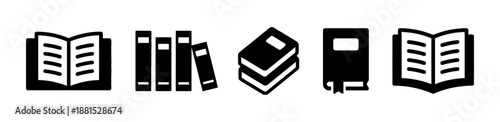 Set of books and open textbook vector icons