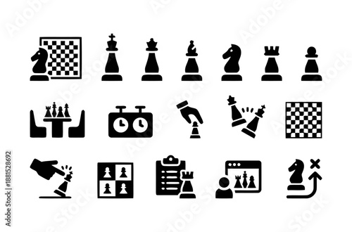 Set of chess icons in black vector style