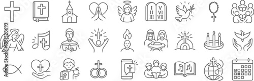 Set of christian line icons