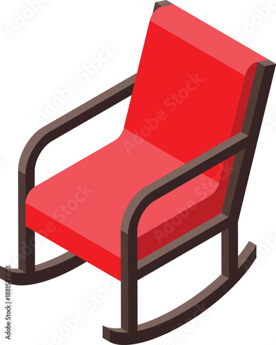 Comfortable red rocking chair providing relaxation and comfort in isometric view