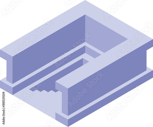 Isometric view of an underground concrete bunker entrance with stairs leading down