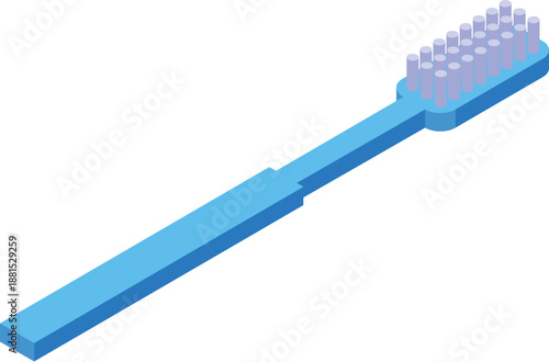 Plastic toothbrush with purple bristles lying isolated on white background, promoting daily oral hygiene routine