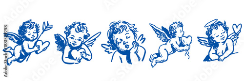 Hand drawn cute cupid cherub illustrations for valentine designs