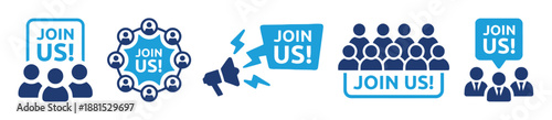 Set of join us icons in blue color isolated