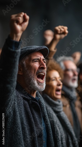 Passionate Crowd Raising Fists in Support During Protest Event