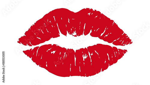 Bold Red Lipstick Kiss Mark Illustration – Vibrant Lips Print with Classic Makeup Texture Vector Art