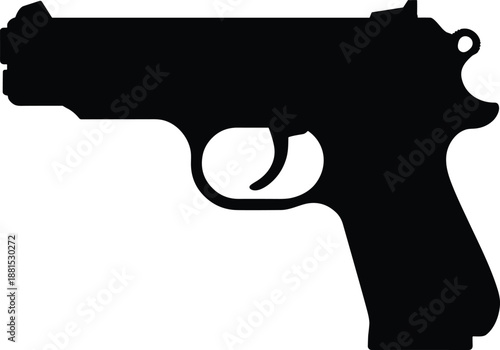 Handgun pistol silhouette vector icon isolated on white background minimal firearm weapon symbol black security defense illustration design
