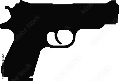 Handgun pistol silhouette vector icon isolated on white background minimal firearm weapon symbol black security illustration design
