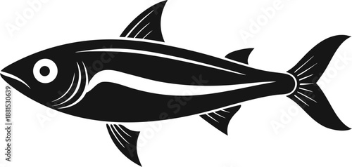 An Anchovy fish silhouette isolated on white, animal anchovy natural logo vector icon silhouette with white background. white background.
