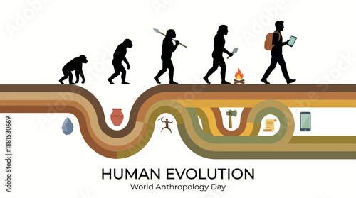 Human Evolution Timeline Illustration – From Ape to Modern Human with Key Milestones Vector Art
