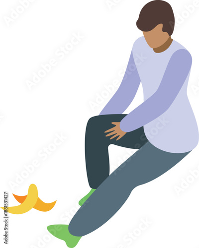 Man experiencing a painful fall after slipping on a banana peel, highlighting the concept of accidents and clumsiness
