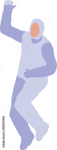 Cosmonaut wearing spacesuit floating in space and celebrating successful mission