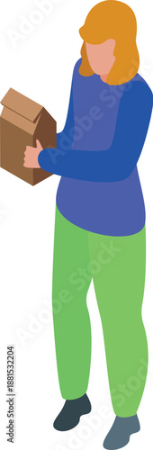Courier delivering package, isometric illustration of shipping and logistics