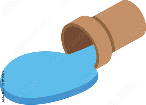 Leaking pipe pouring water, isometric icon illustrating plumbing emergency and water damage