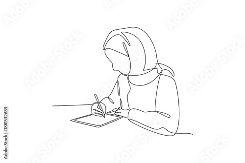 Writing Notes While Studying. lifestyle gen z Concept. Single line draw design. Vector graphic illustration