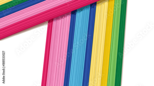 Colored strips of quilling paper are neatly laid out on a transparent background.