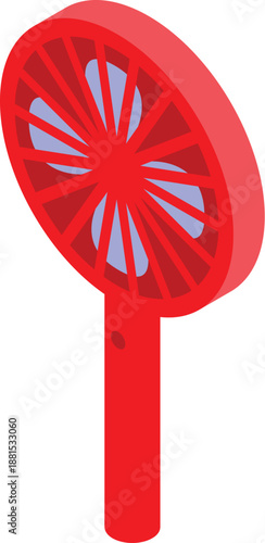 Red portable fan generating a refreshing breeze, perfect for staying cool during hot summer days