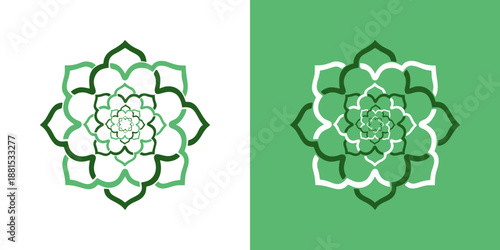 Symmetrical green floral mandala logo design for wellness and organic brands, compatible for Ramadhan icons or design