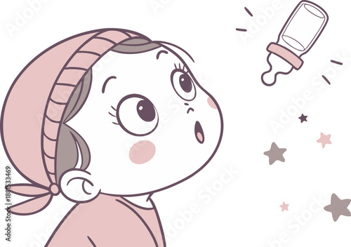 little girl with a feeder cartoonist isolated 