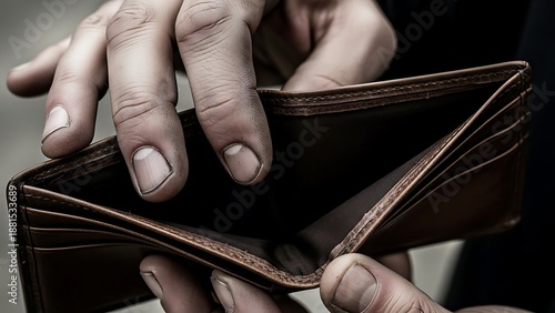 Hands revealing empty wallet as a metaphor for financial difficulties