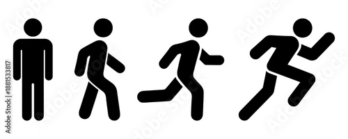 Stick figure progression from standing to running